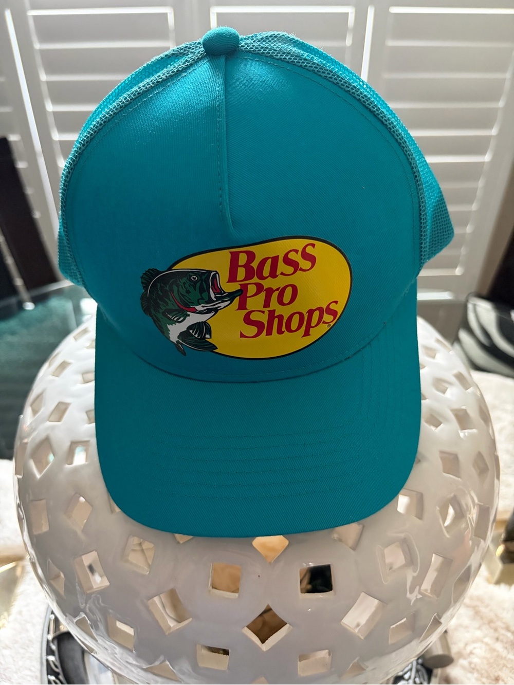 Bass Pro Shops Turquoise Mesh Trucker Hat with Yellow Logo